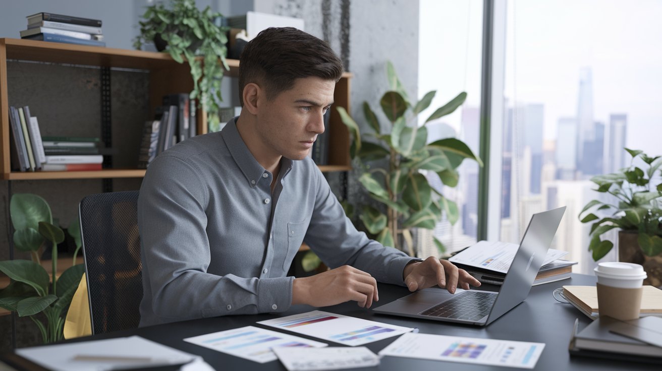 Employee working on laptop
